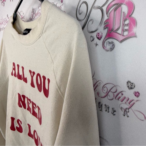 Wildfox pullover all you need is love long sleeve Beige Sweater with Red Text - Picture 4 of 11